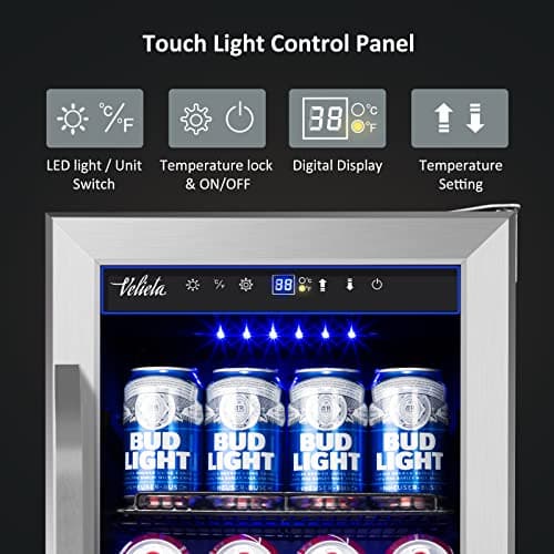 Velieta 15'' Beverage Refrigerator and Beer Fridge Under Counter Built-in or Freestanding,127 Cans Beverage Cooler with Glass Door and Lock for Bottles and Cans Beer/Soda/Water/Wine 5