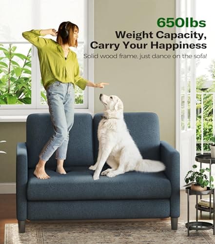Welzona Loveseat Sofa, 51" Love Seat, Comfy Teddy Small Loveseat for Small Spaces, Tool-Free Setup Sofa Couch for Bedroom, All-Wood Couches for Living Room, No Pillow Included, Blue Grey 5