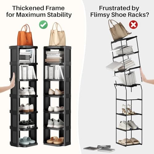 Kitstorack 8-Tier Vertical Plastic Shoe Rack, Freestanding Stackable Storage Organizer for Small Closets and Tight Spaces 5