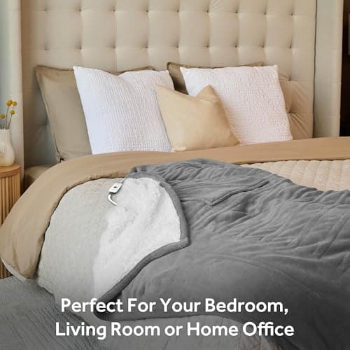 Sunbeam Electric Throw, Soft, Warm, Flannel Heated Blanket, 4 Heat Settings, 4-Hour Auto Shut-Off, Fast Heating, Comfy and Cozy, Grey Color, 50" x 60" 5