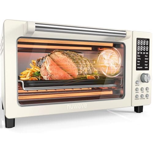 Nuwave Bravo Pro Smart Air Fryer Toaster Oven Combo, Airfryer Convection Oven Countertop, 10-in-1 Functions with Quicker & Even Crisp Technology, 1800W, 50-450°F, PFAS-Free, 21QT, Vanilla Cream