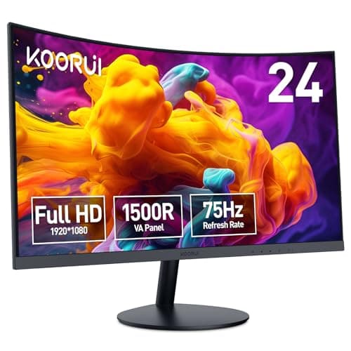 KOORUI 24 inch Curved Monitor, Full HD 1080P Curved Computer Monitor, 1500R Screen, HDMI VGA, Tilt Adjustment, LCD Display, Eye Care, Black 24N5CA