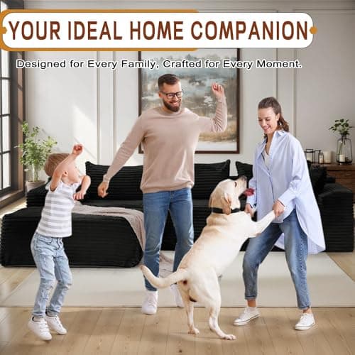 Korser 110" L-Shaped Modular Sectional Sofa with Chaise, Boneless Comfy Corduroy Fluffy Couch with Deep Seat and Side Pockets, Flexible Module Combination for Living Room, No Assembly, Side Pockets 5