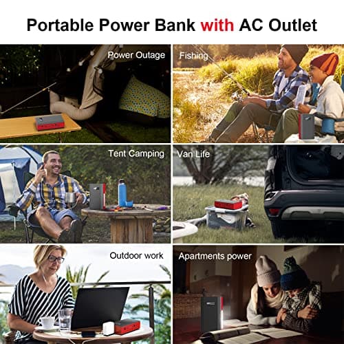 ZeroKor Portable Power Bank with AC Outlet, 65W 110V External Battery Power Pack Portable Laptop Charger Power Source Backup for Outdoor RV Tent Camping Home Smart Device Emergency -Grey Red 8