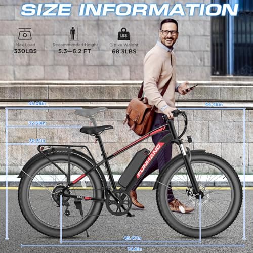 Funhang Electric Bike for Adults, 1000W Peak Ebike, 25MPH 60Miles Electric Mountain Bike, 26" Fat Tire Electric Bicycle with 48V 13AH Battery, Front Suspension,7 Speed, Rear Rack, UL 2849 Certified 7