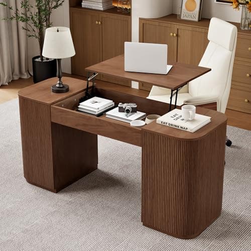 homary 59.8" Modern Standing Desk, Home Office Desk Engineered Wood Office Desk with Lift-Top & Ample Storage for Office, Study, Walnut