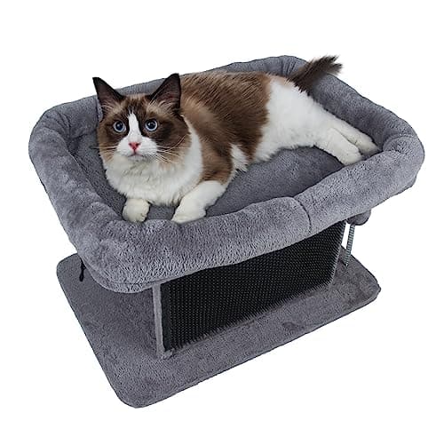 Esprsct Large Cat Bed with Scratching Post and Combing Board, Sturdy and Durable, Ideal for Small Breeds