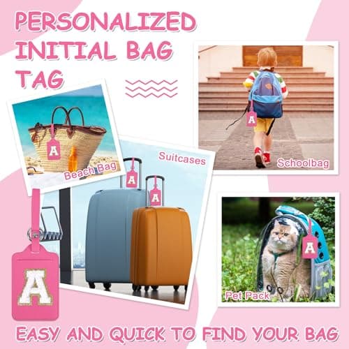 Initial Luggage Tags for Suitcases, Cute Letter Luggage Bag Suitcase Identifier Name Baggage Tag, PU Leather Travel Luggage Tags, Bag Tags for Men Women Kids Luggage Handbags(Rosered-White A) 5