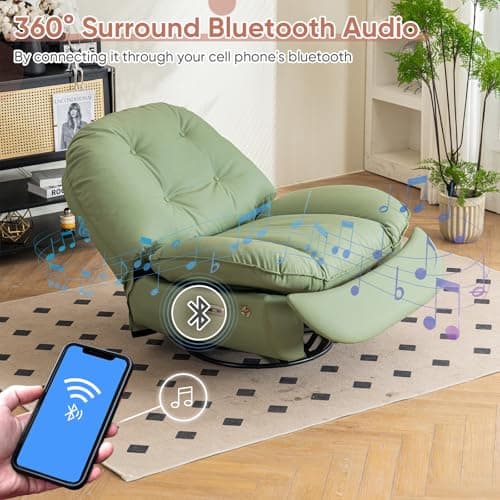 Oversized Electric Recliner Chair, 360 Swivel Rocking Glider Rocker for Adults Modern Ergonomic Lounge for Living Room Phone Stand& Smart Control Theater Seating (Black, Silicone Leather) 8