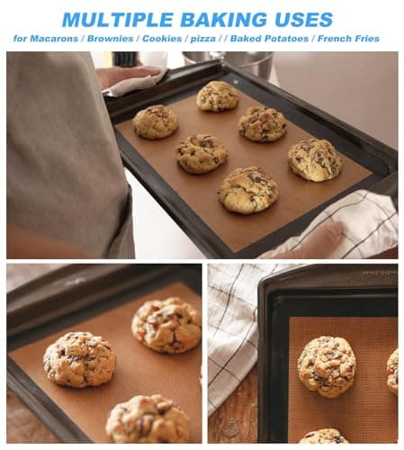 GLBEAR Silicone Baking Mat 2-Pack, 16.5x11.6 Inch Non-Stick Reusable Mats for Oven, Cookies Bread Pastry, Food Safe & Heat Resistant - Easy Clean Baking Sheet (2) 7