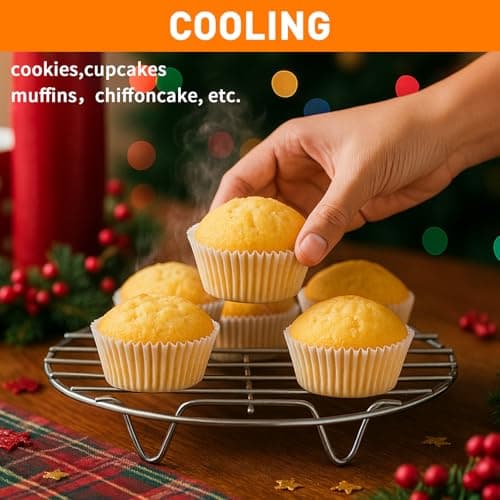 TamBee 8 Inch Cooking Rack Round 304 Stainless Steel Cooling Racks Baking and Cooling Steaming Rack w Stand Cookware for Air Fryer Pressure Cooker Canning 2Pcs 4