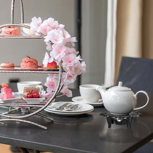 Sumnacon Cast Iron Teapot Warmer Dish Cups Heater Decorative Trivet with Tealight Holder - Rustic and Heavy Duty Tealight Candle Holder Stands - Elegant Food Warmer for Tea, Coffee, Milk 8