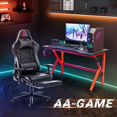 AA Products Gaming Chair Ergonomic High Back Computer Racing Chair Adjustable Office Chair with Footrest, Lumbar Support Swivel Chair - Black 7