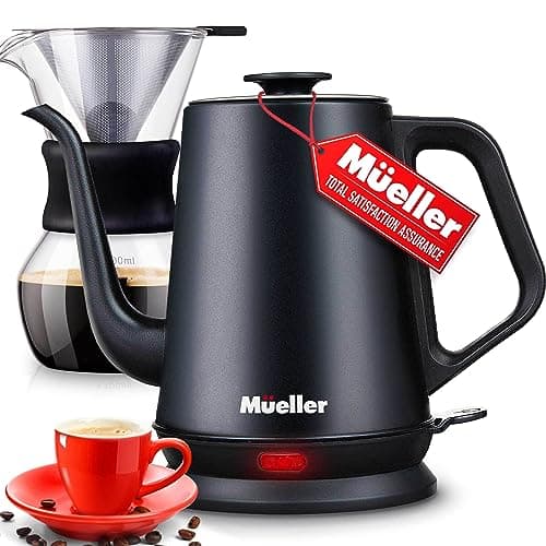 Mueller Electric Gooseneck Kettle with Pour Over Drip Coffee Maker Coffee Serving Set, Stainless Steel, Tea Kettle, Matte