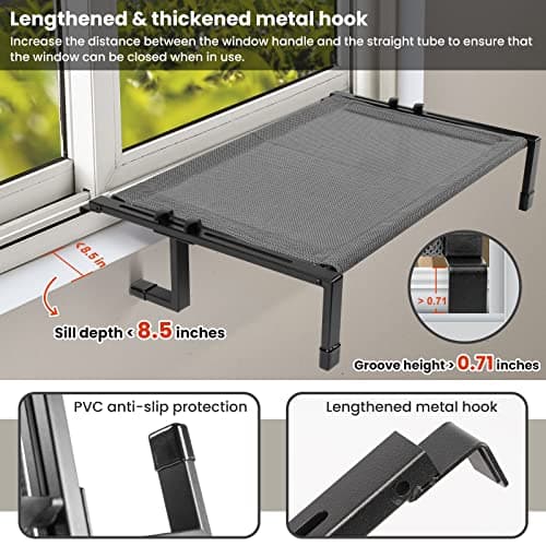 JUNSPOW Cat Window Perch Cat Hammock for Large Pets Free-Standing Kitty Sleeping Bed Sturdy Adjustable Easy Assemble Metal Kitten Shelves for Windowsill, Floor, Bedside, Cabinet Holds Up to 45 lbs 5