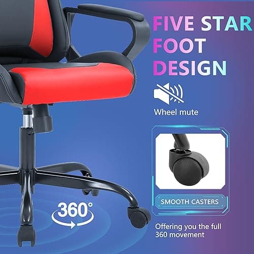 PayLessHere Ergonomic Racing Desk Chair Gaming Chair Computer Chair with Armrests 360° Swivel & Caster Pu Desk Task Chair Executive Headrest Lumbar Support for Back Pain Women Men and Adults (Red) 7