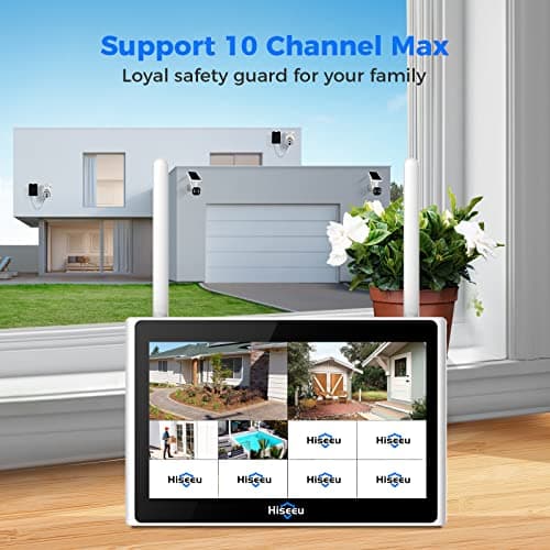 Hiseeu Wireless Security Camera System Outdoor,PTZ Dome + Bullet Solar-Powered Camera Outdoor,[1TB HDD,4MP Spotlight] 10CH 10 Inch LCD,Smart Human Detection,2-Way Audio, No Montly Fees 3