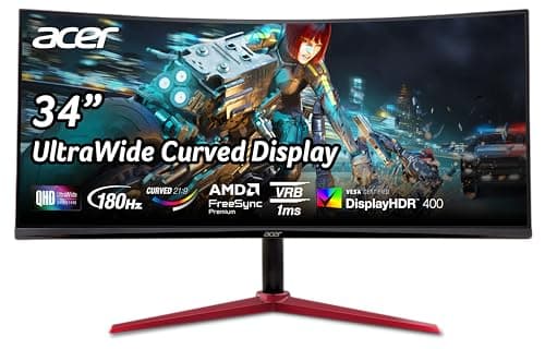 acer Nitro 34 Inch UWQHD 3440 x 1440 1500R Curved PC Gaming Monitor | AMD FreeSync Premium | Up to 180Hz Refresh | 1ms (VRB) | 400nit | DisplayHDR 400 | One DP 1.4 & Two HDMI 2.0 | XZ342CU Vbmiiphx
