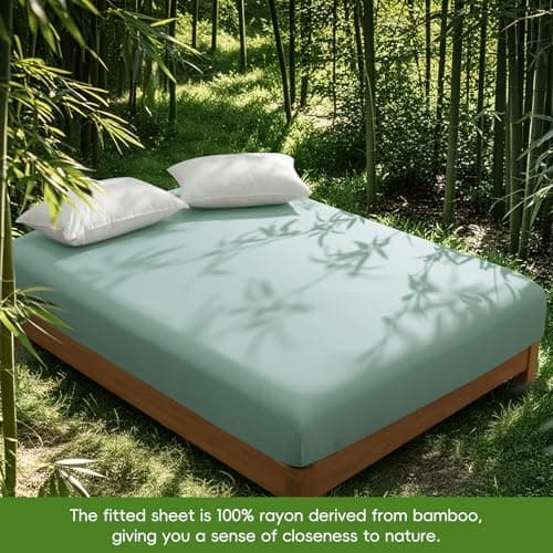 David's Home Cooling Fitted Sheet King Size, 100% Rayon Derived from Bamboo, 16" Deep Pocket 2.5cm Wider Elastic, Luxury Smooth Silky Soft Breathable Bottom Sheet for Hot Sleeper, Sage Green 5