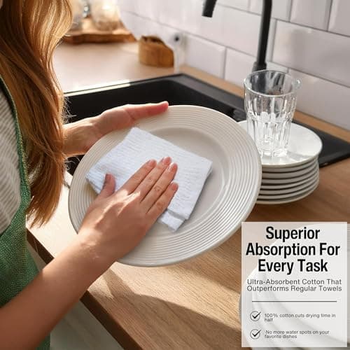 Living Fashions Bar Mop Cleaning Kitchen Dish Cloth Towels,100% Cotton, Machine Washable, Everyday Kitchen Basic Utility Bar Mop Dishcloth Set of 12, White 3