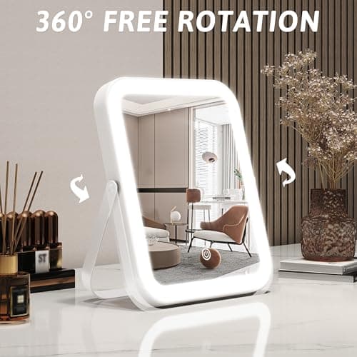 ROLOVE 8x10 Inch Lighted Vanity Mirror, 3-Color Dimmable LED Lighting & Touch Control, Portable Makeup Mirror with U-Bracket for Travel/Dressing Room (White) 7