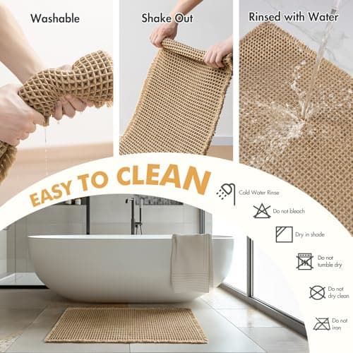 MIULEE Set of 2 Waffle Bathroom Rugs, Boho Bath Rugs Non Slip Washable, Super Absorbent Bath Mats, Ultra Soft Rubber Backed Shower Mats for Bathroom Floor, Tub and Shower, Brown, 18x30 Inch 6