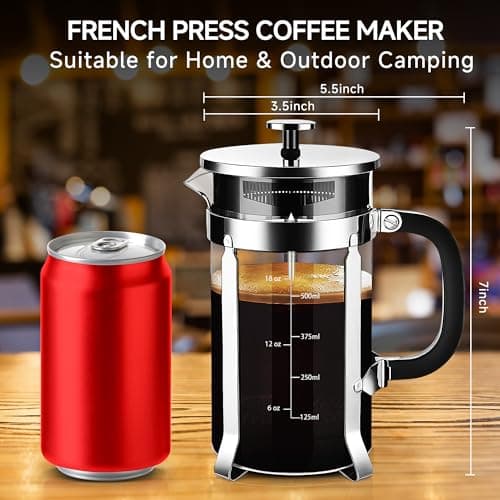 YMMIND French Press Coffee Maker 304 Stainless Steel Coffee Press,with 4 Filters System, Heat Resistant Thickness Borosilicate French Press Glass, BPA-Free Brewed Tea Pot Coffee Plunger(Copper 12oz) 4