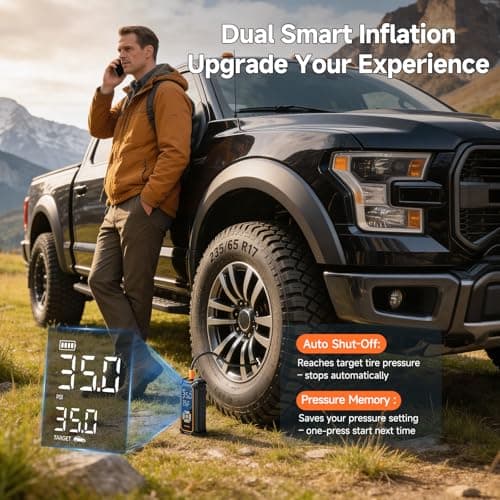 OlarHike Tire Inflator Portable Air Compressor, 150PSI Dual Power - 6000mAh & 12V DC, Cordless Air Pump for Car Tires, Bike, Motorcycle, Balls with LED & Digital Pressure Gauge, Car Gifts 6