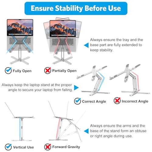 OMOTON LA10 360° Rotating Laptop Stand Riser for Desk, Ergonomic Foldable Computer Stand Adjustable Height Angles for Collaborative Work, Easy Storage Fit Macbooks,All Laptops up to 16 inches, Silver 6