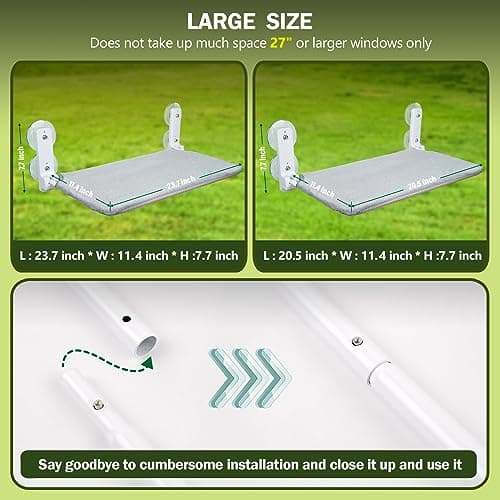 AMZOO Cordless Cat Window Perch Hammock for Wall with 4 Suction Cups Anchor & Screw for Easy Installation Solid Metal Frame 2 Reversible Covers Foldable Cat Bed for Indoor Cats 5