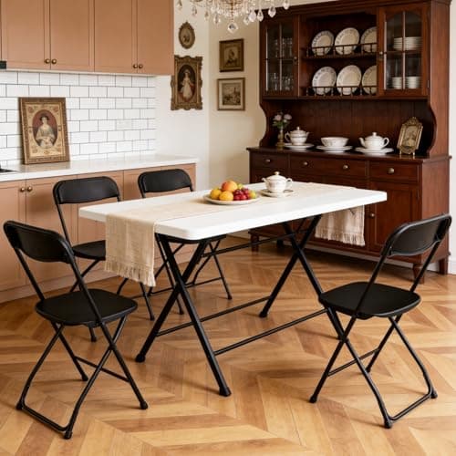 FurniEdge 2 Pack Black Plastic Folding Chairs, Outdoor Portable Folding Chair with Steel Frame, 350lbs Capacity Stackable Foldable Chairs for Patio, Garden, Picnic, Kitchen, Events 8