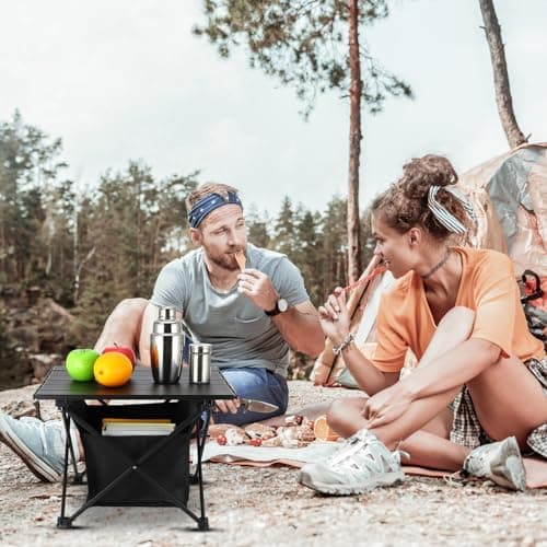 Tatuo 2 Pack Portable Camping Side Table with Storage Bag Lightweight Small Folding Beach Table for Sand Outdoor Aluminum Camping Tent Table Compact Picnic Table for BBQ Hiking Fishing Beach Travel 6
