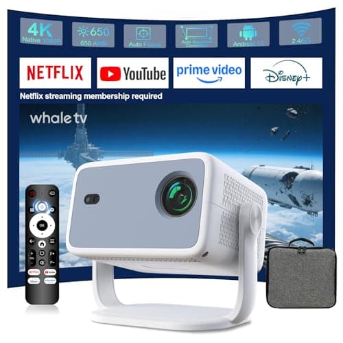 【Velec Officially Licensed & Google CTS Approved】Smart Projector with WiFi and Bluetooth, Auto Focus & Auto Keystone, 360°Rotation 4K Support Native 1080P, 650 ANSI Portable Mini Outdoor Projector