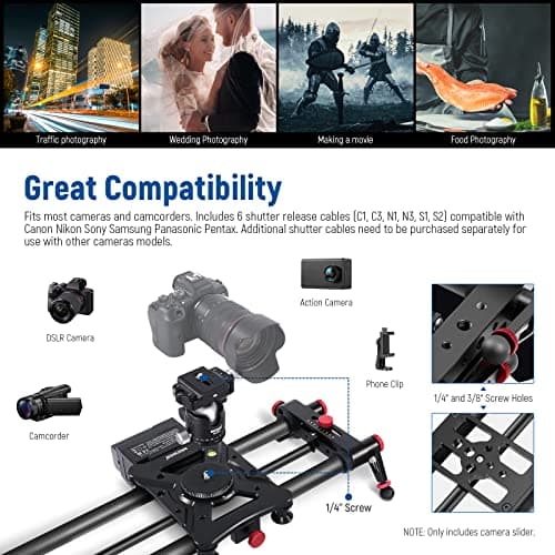 NEEWER 47.2”/120cm Motorized Camera Slider, App Wireless Control Carbon Fiber Dolly Rail Slider, Support Video Mode, Time Lapse Photography, Horizontal, Tracking and 120° Panoramic Shooting (ER1-120) 5