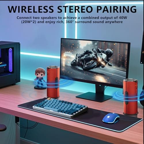 BYANDBY Bluetooth Speaker with IPX5 Waterproof 2 Portable, Long Playtime, Wireless Stereo Pairing, 12W Stereo Sound, BT 5.3, Bassup, Electronics for Home, Shower, Outdoors, Travel(Red) 5