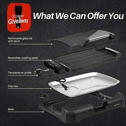 Secura Smokeless Indoor Grill 1800-Watt Electric Griddle with Reversible 2 in 1 Grill and Griddle Plates Plate, Glass Lid, Extra Large Drip Tray (Dishwasher Safe) 5