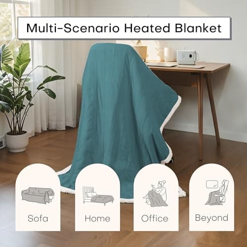 RALYSUN Electric Heated Blanket Full Size 72"x84" - Dual-Sided with Microplush & Sherpa Fabric, 4 Heat Settings & 10 Hours Auto Off, Machine Washable - Teal 6