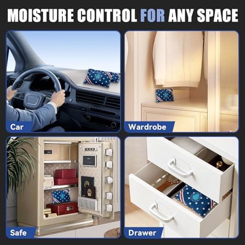 CAREHE Rechargeable Dehumidifier Bags 5 Pack (100g Each) - Silica Gel Moisture Absorbers for Closet, Car, Gun Safe, Garage Storage, RV - Reusable by Microwave Heating 7