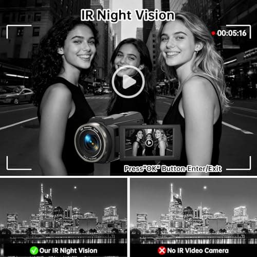 8K Video Camera Camcorder 2025 Latest 88MP Ultra HD Video Cameras Wifi Vlogging Camera for YouTube 18X Digital Video Cameras with 32G Card Microphone 6-Axis Anti-Shake IR Night Vision Video Recorder 8