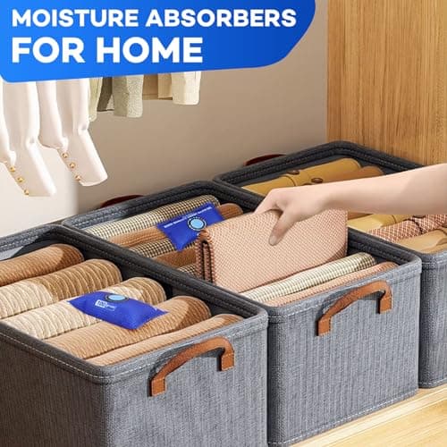 FURWEY 12 Pack Rechargeable Desiccant Packs, 100g Each, Blue, Color Indicating Silica Gel Dehumidifier Bags for Storage, Closets, Cars, Bins 7