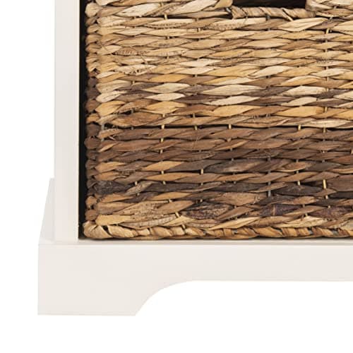 SAFAVIEH Home Collection – Freddy Vintage White Storage Bench with Wicker Baskets & Cushion, Entryway Seating Bench, Fully Assembled (AMH5736D) 8