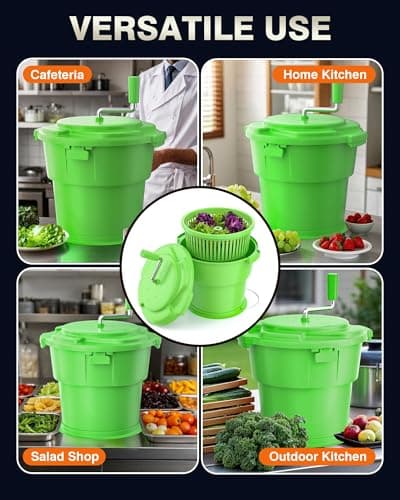WantJoin Commercial Salad Spinner - 6 Gallon Salad Dryer w/Silicone Anti-slip Mat & Draining Hose, Green, 24Qt Manual Salad Spinner for up to 7 Heads of Lettuce Spinner Large for Catering 8