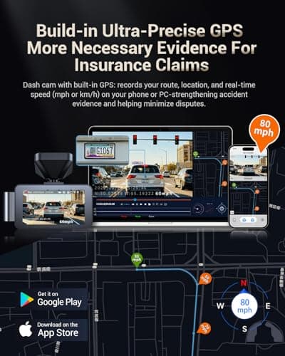 Gleetour Dash Cam Front and Rear, 4K HDR Dash Camera for Cars, 3" IPS Screen Dash Cam Built-in GPS with 5.8G WiFi UHD Night Vision Free 64G Card, Parking Monitor, G-Sensor 8