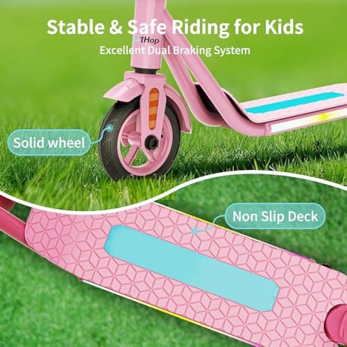 Electric Scooter for Kids Ages 6+, Bluetooth Music Speaker, 150w Hub Motor, Up to 10 mph, 60 mins Ride Time, Led Display, Colorful Lights, 4 Height Adjustable, Best Gift Ideas for Boys and Girls 6