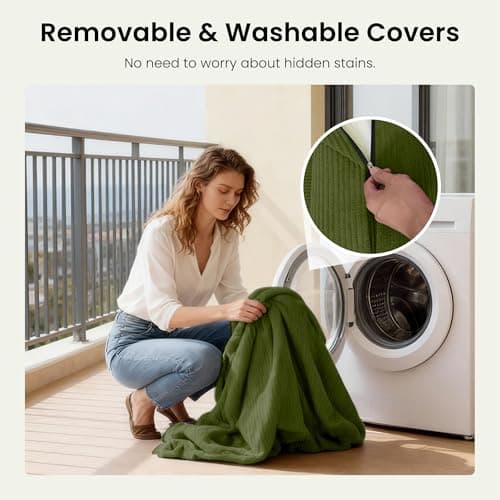 CUBENTE 78.8" Convertible Sofa Bed,Corduroy Futon Couch with Storage Pocket,Folding Pull Out Futon Sofa,No Assembly Boneless Couch for Living Room,Green 7