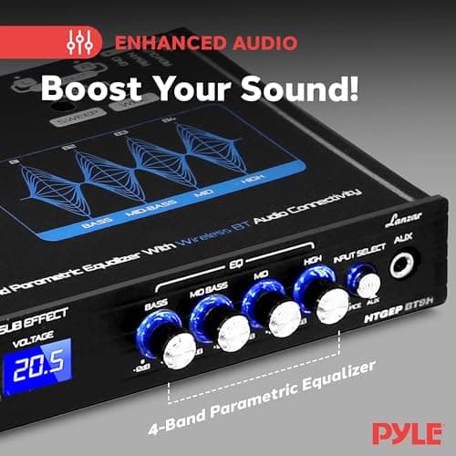 Lanzar 4 Band Parametric Equalizer - Bluetooth Wireless Audio Connectivity, Blue Light Illumination, Works with All of Today’s Latest Devices, 3.5mm AUX Input Jack, Input Gain Adjustments - Lanzar 5