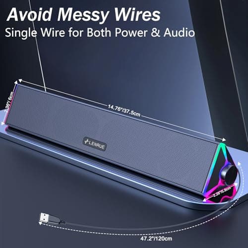 LENRUE Computer Speakers for Desktop,PC Speakers with Single USB for Power and Stereo Sound,Touch Lights Gaming Speakers Sound bar for Desktop PC Laptop(USB-C Adapter Included) 6