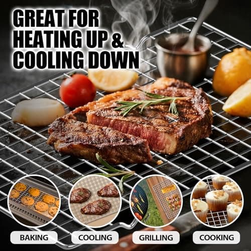 CUNSENR Cooling Rack for Baking and Cooking - 10" x 14.75" Stainless Steel Wire Rack - Heavy Duty Cooling Rack for Oven- Perfect for Jelly Roll Sheet & Cookie Pan, Roasting, Dishwasher Safe - 2 Pack 5
