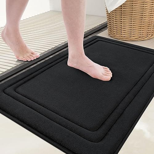 Grandaily Memory Foam Bath Mat Rug 24x16, Ultra Soft, Non-Slip and Absorbent Bathroom Rugs, Machine Wash Dry, Comfortable Bath Carpet for Bathroom Floor, Tub and Shower, Black
