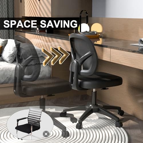 KOLLIEE Armless Mesh Office Chair Ergonomic Small Desk Chair No Arms Black Swivel Computer Chair with Wheels Task Chair for Small Spaces Mid Back Home Office Chair for Adults and Kids 7